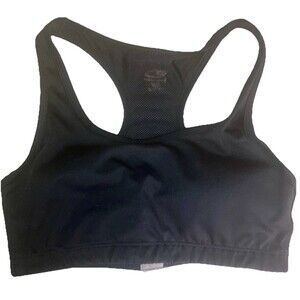 Athletic black sports bra M/M polyester spandex racerback moderate support